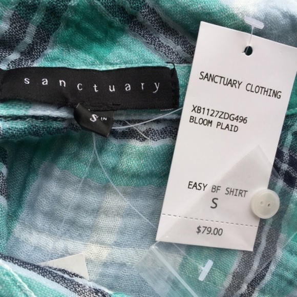 NWT Sanctuary Bloom Plaid Long Sleeves Top Green S - Picture 4 of 5